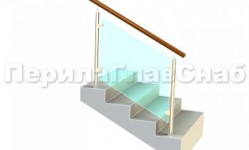 Ограждение с деревянным поручнем с зажимными стеклодержателями и стойками в Нижнем Новгороде. Готовые проекты ПерилаГлавСнаб