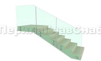 Ограждение для лестницы на несущем стекле с точечным креплением в торец для крыльца в Нижнем Новгороде. Готовые проекты ПерилаГлавСнаб
