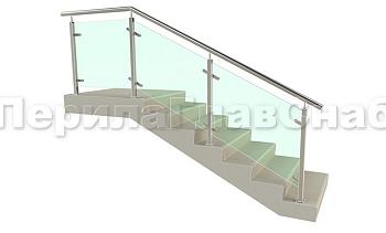 Ограждение лестницы с квадратными стойками и пластинчатыми стеклодержателями в Нижнем Новгороде. Готовые проекты ПерилаГлавСнаб