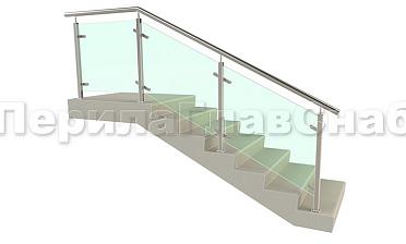 Ограждение лестницы с квадратными стойками и пластинчатыми стеклодержателями купить в Нижнем Новгороде