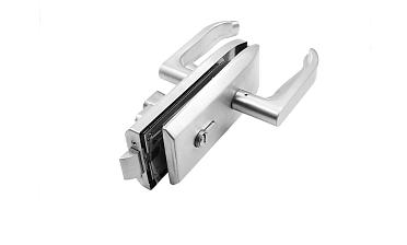 Замок для стеклянной двери с нажимной ручкой и притвором, евроцилиндр односторонний ключ/защелка, с ответной частью на стену, шлифованный t155-2 SSS  купить в Нижнем Новгороде