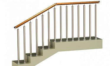 Ограждения с двумя стойками в каждую ступень с деревянным поручнем и без ригелей купить в Нижнем Новгороде