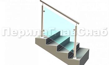 Ограждение лестницы с квадратным поручнем с зажимными стеклодержателями и квадратными стойками в Нижнем Новгороде. Готовые проекты ПерилаГлавСнаб