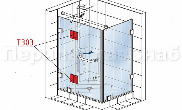 Петля для душевой кабины стекло-стекло 180° 90х55 мм латунь-хром, полированная t303 PC 2