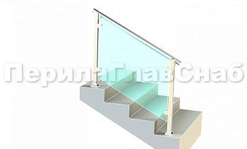 Ограждения для лестницы с поручнем на выносе с зажимными стеклодержателями и квадратными стойками в Нижнем Новгороде. Готовые проекты ПерилаГлавСнаб