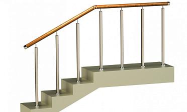 Ограждения со стойками в каждую ступень с круглым деревянным поручнем без ригелей купить в Нижнем Новгороде