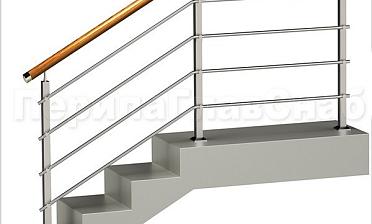 Четыре ригеля на держателях, круглый деревянный поручень и квадратные стойки купить в Нижнем Новгороде