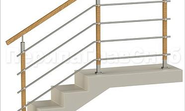 Четыре ригеля на держателях, квадратный деревянный поручень и стойки с деревянными вставками купить в Нижнем Новгороде