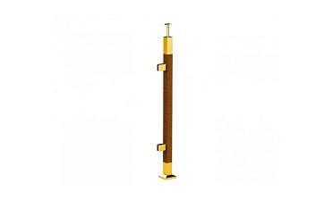 Готовая стойка 40х40х950 мм, деревянная, со вставками из нержавеющей стали 2х100 мм с 2 зажимными стеклодержателями, под золото k740-4-L-G купить в Нижнем Новгороде