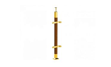 Готовая стойка 40х40х950 мм, деревянная, со вставками из нержавеющей стали 2х100 мм с 2 пластинчатыми стеклодержателями, под золото k740-2-G купить в Нижнем Новгороде