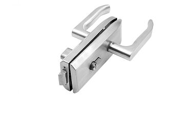 Замок для стеклянной двери с нажимной ручкой без притвора, евроцилиндр односторонний ключ/защелка, в комплекте ответная часть на стекло t155 SSS  купить в Нижнем Новгороде