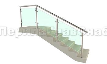 Ограждение для лестницы из нержавейки с зажимными стеклодержателями для крыльца в Нижнем Новгороде. Готовые проекты ПерилаГлавСнаб
