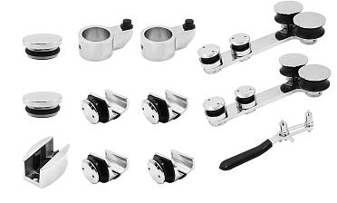 Комплект раздвижной системы для стеклянных дверей, AISI 304, полированный t406 купить в Нижнем Новгороде