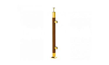 Готовая стойка 40х40х950 мм, деревянная, со вставками из нержавеющей стали 2х100 мм с 2 зажимными стеклодержателями, под золото k740-4-R-G купить в Нижнем Новгороде