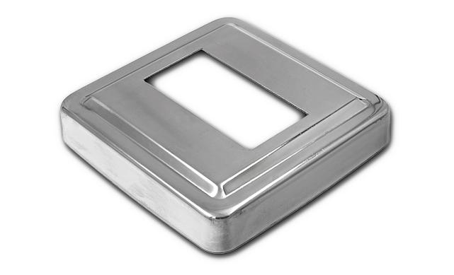 Низ стойки под трубу 50х25 мм, 84х84х0.6 мм, высота 17 мм, полированный (AISI 304) k398