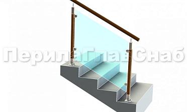 Ограждение с круглым деревянным поручнем с зажимными стеклодержателями и стойками с деревянными вставками купить в Нижнем Новгороде