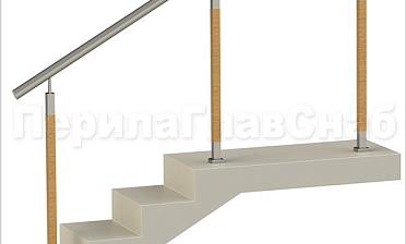 Нержавеющие ограждения без ригелей с круглым поручнем и стойками с деревянными вставками купить в Нижнем Новгороде