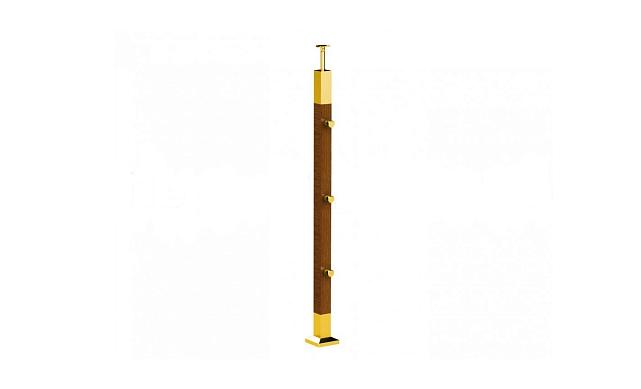 Готовая стойка 40х40х950 мм, деревянная, со вставками из нержавеющей стали 2х100 мм с 3 ригеледержателями k740-1-G