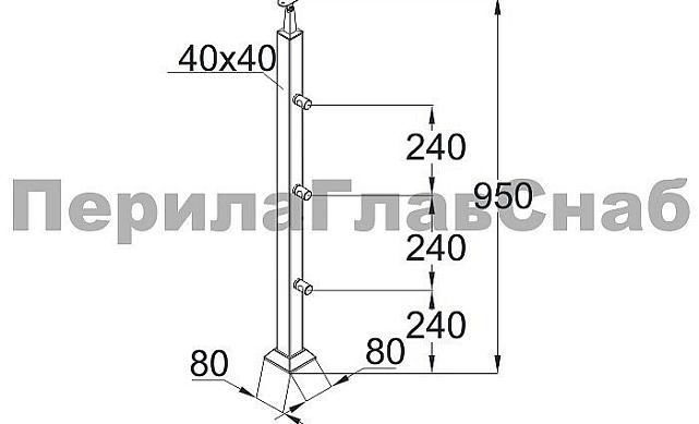 Стойка квадратная 40х40: 3 ригеледержателя, полированная, высота 950 мм (AISI 304) k743 2