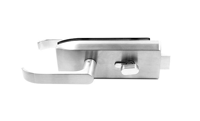 Замок для стеклянной двери с нажимной ручкой и притвором, евроцилиндр односторонний ключ/защелка, с ответной частью на стену, шлифованный t155-2 SSS  7