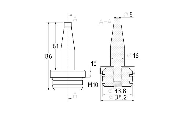 Наконечник палец (солдатик) с системой фиксации из алюминия в стойке Ø38.1х1.5 мм, полированный, нержавеющий (AISI 304) k041-2 3