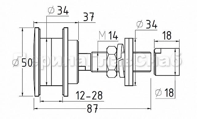 Рутель для вантового крепления козырьков, регулируемый, разборный, под стекло от 10 до 28 мм, полированный, диаметр внешнего кольца 52, шпилька М14 (AISI 304) k269-5 2