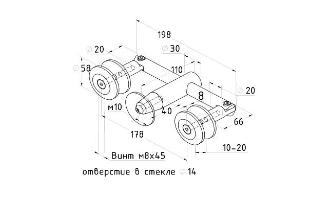 Крепление двойное с рутелями к тяге, AISI 304 k628 2