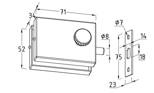 Защелка с ответной частью на стену и пол, шлифованная, вырез 17 t138 SSS 4