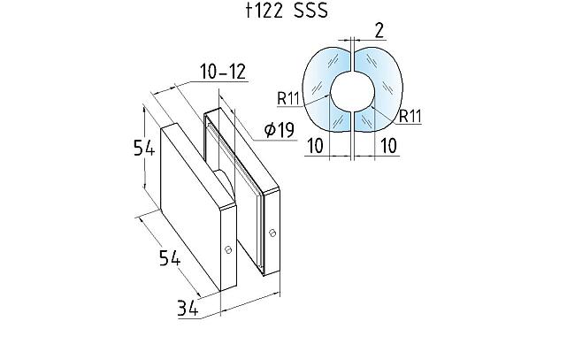 Коннектор стекло-стекло 53х53, шлифованный t122 SSS 4