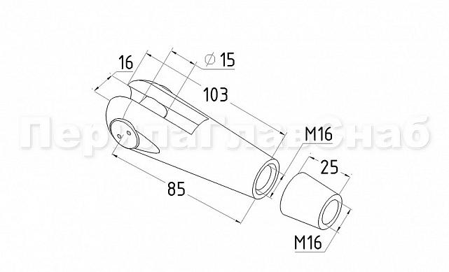Наконечник ванты (тяги) с резьбой М16 правый, литой , полированный (AISI316) k661-16-R 2