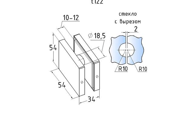 Коннектор стекло-стекло 53х53, шлифованный t122 SSS 4