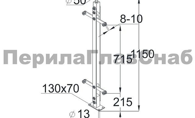 Стойка эксклюзивная из двух пластин с двумя пластинчатыми стеклодержателями, крепление в пол, регулируемый ложемент (AISI 304) k773 2
