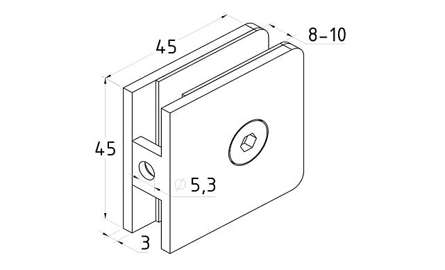 Коннектор для душевой стена-стекло 45х45 мм, нержавеющая сталь AISI 304, шлифованная t720 SSS 3