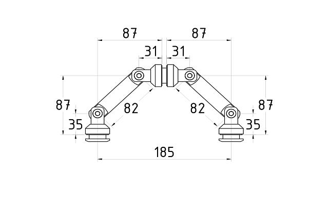 Крепление на три стекла 10-12 мм, штанга 82 мм, без зенковки tt204-82A SSS 2