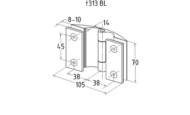 Петля для душевой кабины стекло-стекло 180°, без реза, нержавеющая сталь AISI 304, черная t313 BL 3