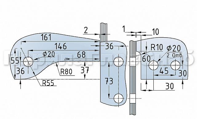 Фитинг угловой с осью и ребром жесткости, правый, шлифованный t141R SSS 3