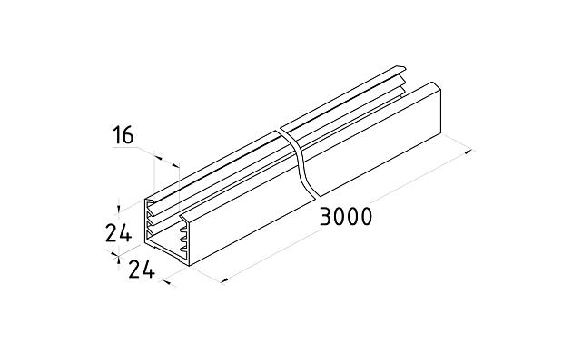 Уплотнитель в поручень с пазом 24х24 для стекла 8+8 мм, EPDM Фk303  2